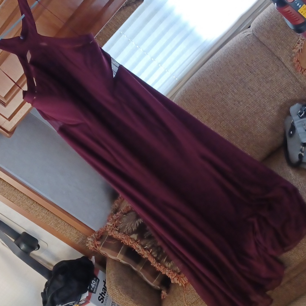 NW Collection Burgundy Long sleeveless sheer dress ,size 20w